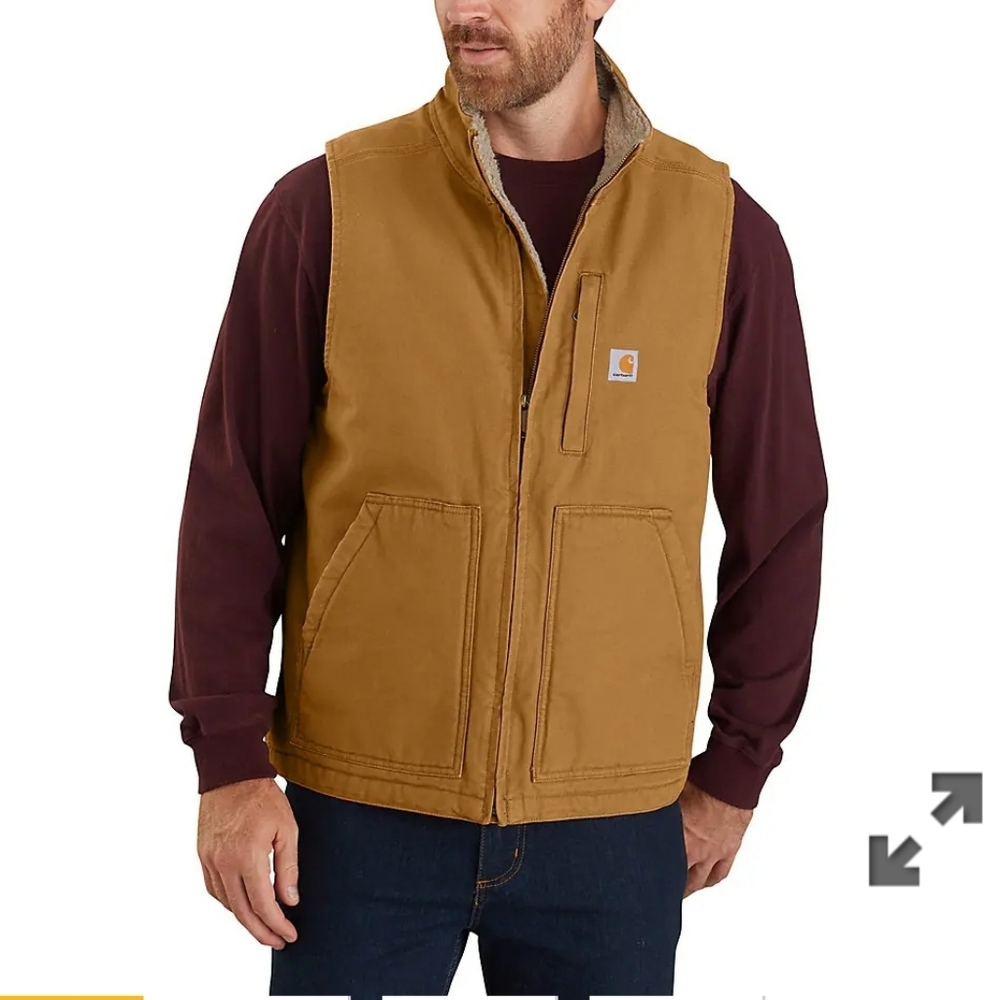 Carhartt Washed Duck Mock Neck Sherpa Vest in Carhartt Brown Size 2XL